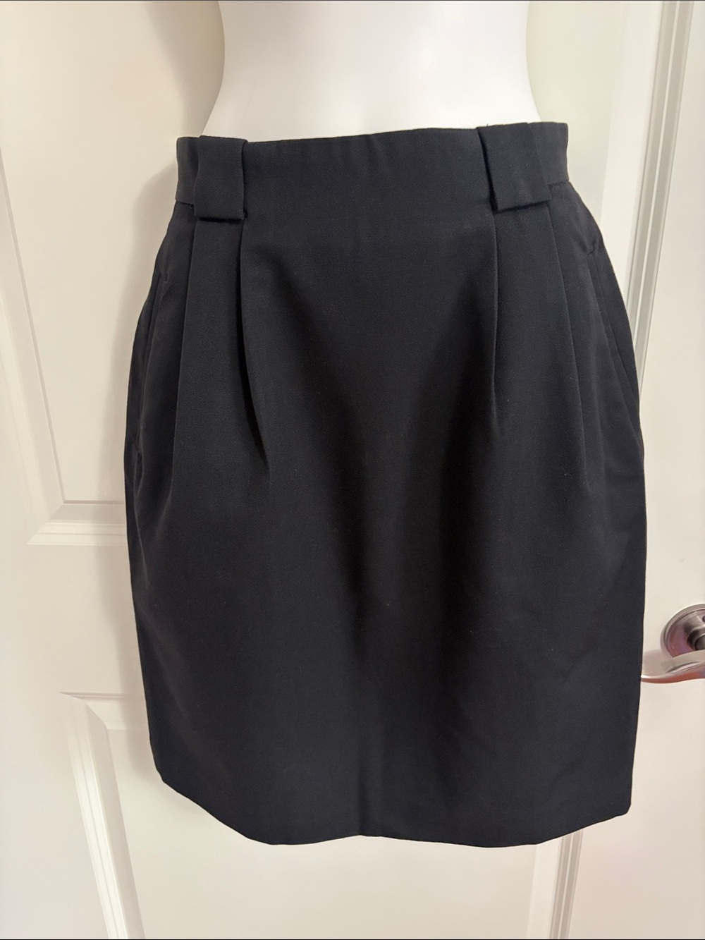 Louben Tailored Black wool Pencil Skirt with Front Pleat Detail